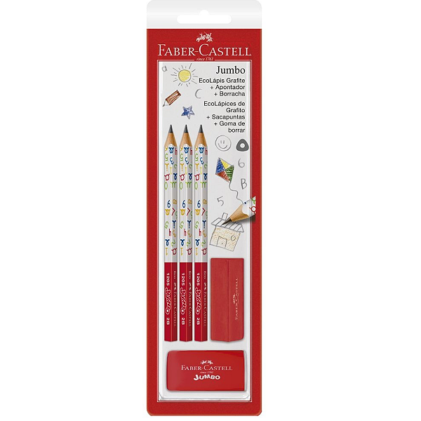 Kit 3 Lápis Jumbo+Borracha+Apontador Faber Castell