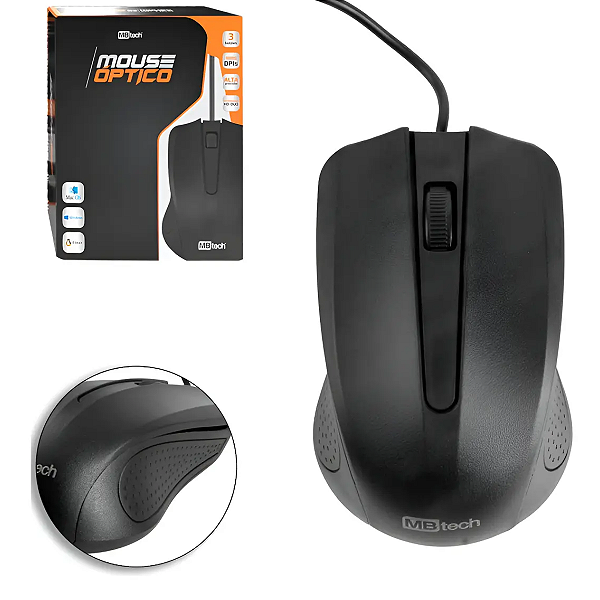 Mouse Óptico Com Fio Usb Preto Mbtech