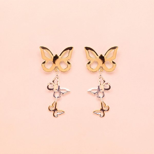 Brinco de Borboletas Vazadas Folheado a Prata e Ouro 18k