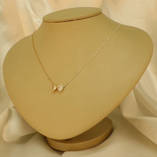 Gargantilha com Dois Corações Folheado a Prata e Ouro 18k