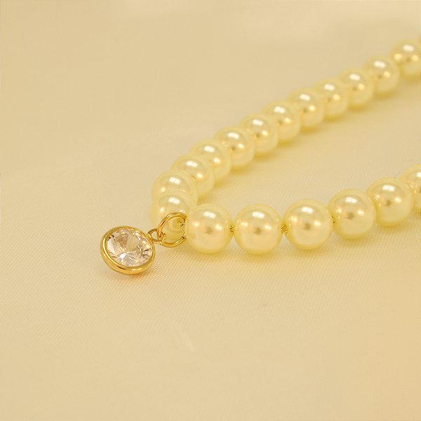 Gargantilha de Pérolas com Zircônia Folheado a Ouro 18k