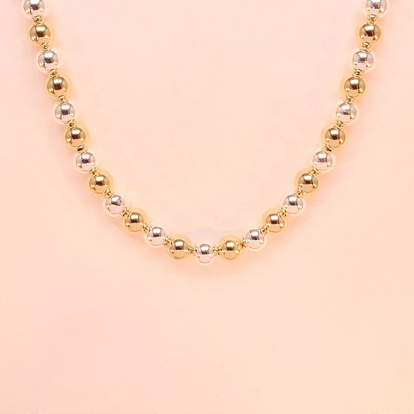 Gargantilha de Bolinhas Folheada a Prata e Ouro 18k