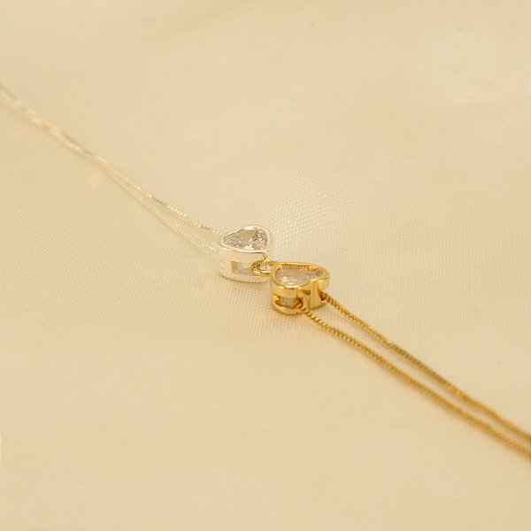 Pulseira com Dois Corações Folheado a Prata e Ouro 18k