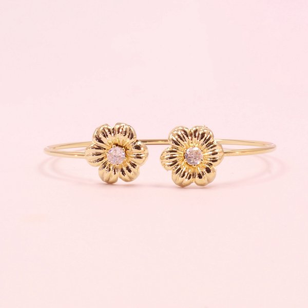Bracelete com Flor e Zircônia Cristal Folheado a Ouro 18k