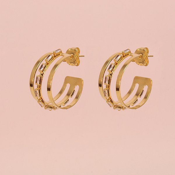 Brinco Argola Vazado com Zircônia Folheado a Ouro 18k