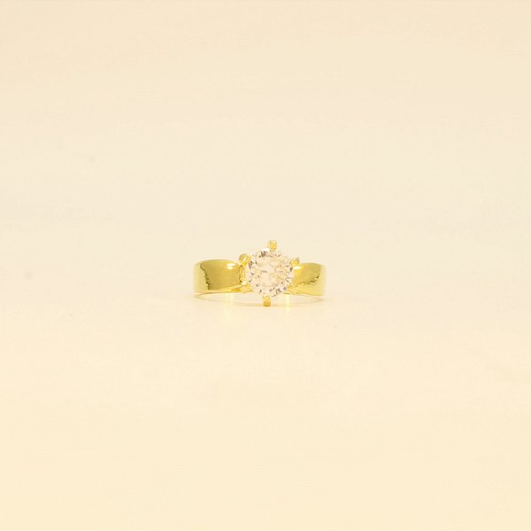 Anel Solitário com Zircônia Cristal Folheado a Ouro 18k