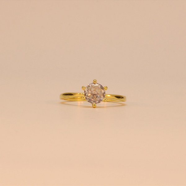 Anel Solitário com Zircônia Cristal Folheado a Ouro 18k