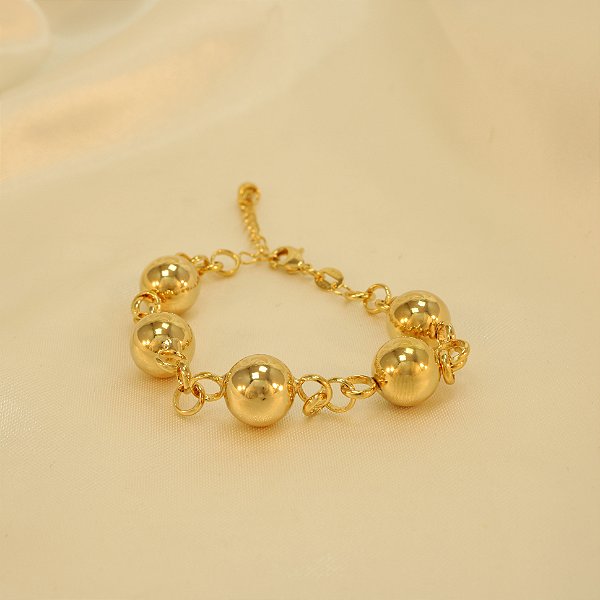 Pulseira de Elo Português com Bolinhas Folheada a Ouro 18k
