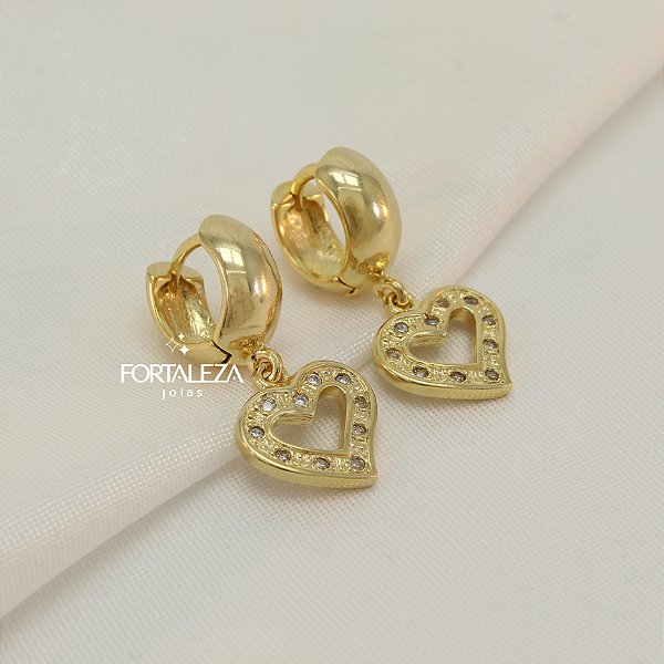 Brinco Argola com Detalhes em Zircônia Banhado a Ouro 18k