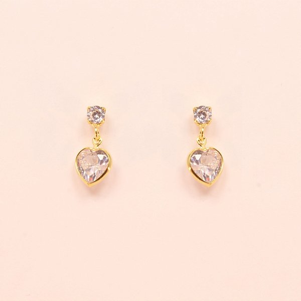 Brinco com Coração em Zircônia Cristal Folheado a Ouro 18k