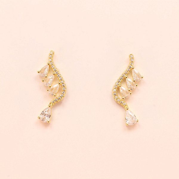 Brinco Trabalhado em Zircônia Cristal Folheado a Ouro 18k