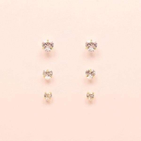 Brinco em Trio de Coração com Zircônia Folheado a Ouro 18k