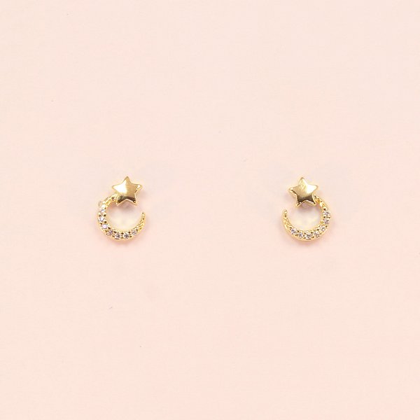 Brinco Lua e Estrela com Zircônia Folheado a Ouro 18k