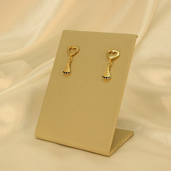 Brinco Coração e Nossa Senhora Aparecida Banhado a Ouro 18k