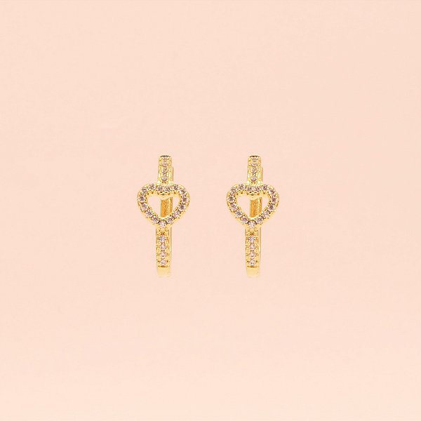 Brinco Argola Coração em Zircônia Folheado a Ouro 18k