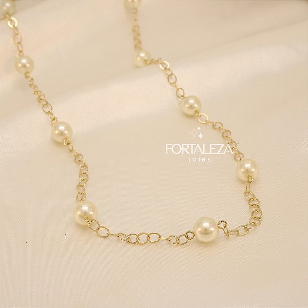 Corrente com Pérolas Banhado a Ouro 18k
