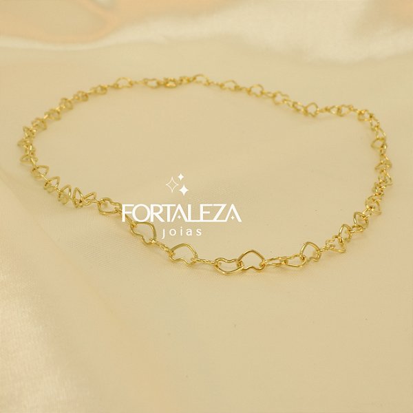 Corrente com Elos de Corações Banhado a Ouro 18k