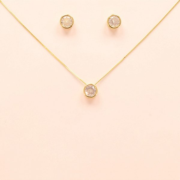 Conjunto Ponto de Luz em Zircônia Folheado a Ouro 18k