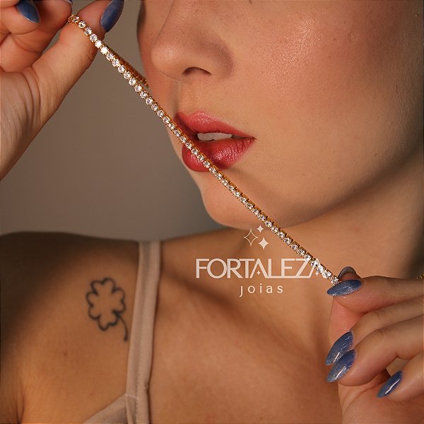 Gargantilha Riviera em Zircônia Cristal Folheado a Ouro 18k