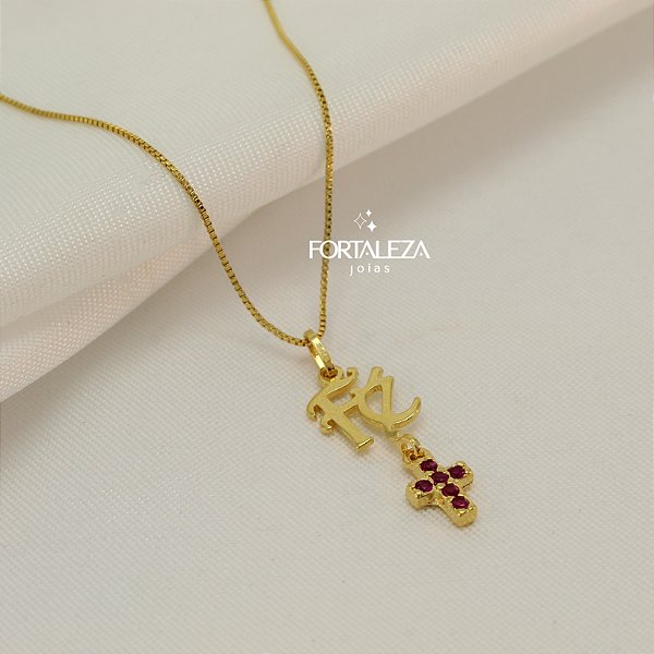 Gargantilha Fé e Cruz em Zircônia Banhado a Ouro 18k