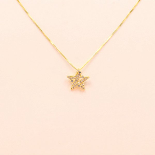 Gargantilha com Estrela em Zircônias Folheado a Ouro 18k