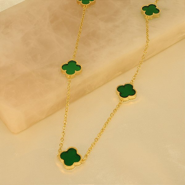 Gargantilha de Trevo com Resina Folheada a Ouro 18k
