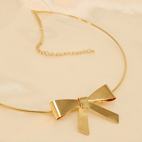 Choker de Aro Liso com Laço Folheado a Ouro 18k