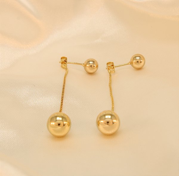 Brinco Ear Jacket de Bolinha Folheado a Ouro 18k