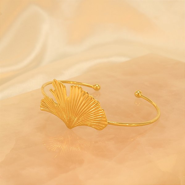 Bracelete de Folha Plissada Folheado a Ouro 18k