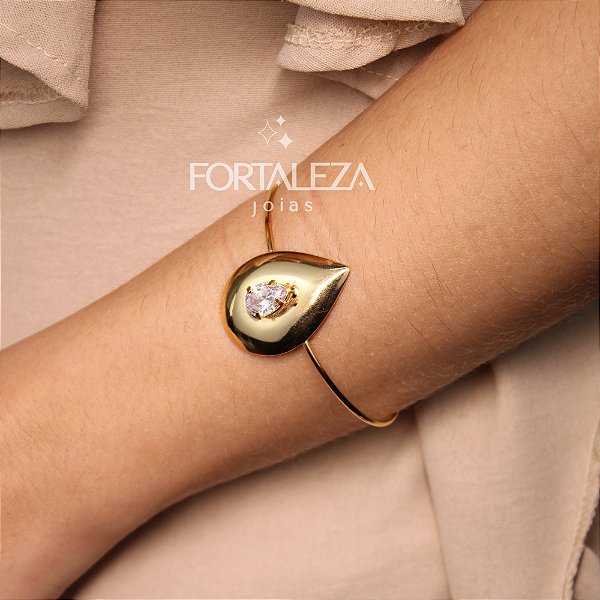 Bracelete Gota com Zircônia Cristal Banhado a Ouro 18k
