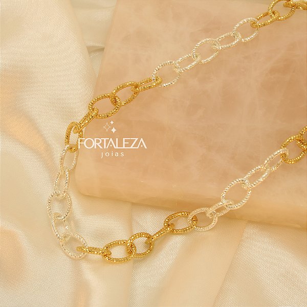 Gargantilha Diamantada Banhado a Prata e Ouro 18k