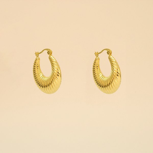 Brinco Argola Texturizado Folheado a Ouro 18k