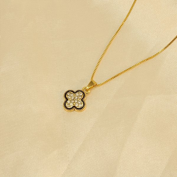 Gargantilha Trevo com Zircônias Folheado a Ouro 18k