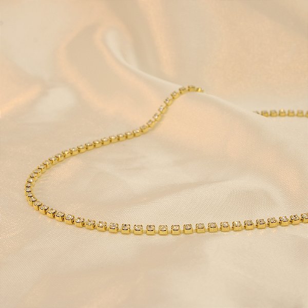 Choker Riviera com Zircônia Cristal Banhado a Ouro 18k