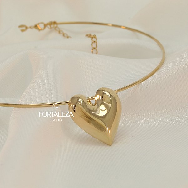 Choker de Aro Liso com Coração Banhado a Ouro 18k