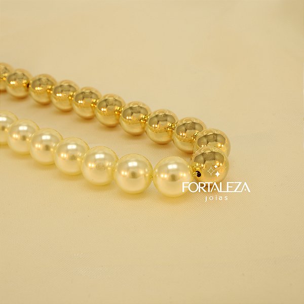 Gargantilha de Pérolas Bicolor Banhado a Ouro 18k