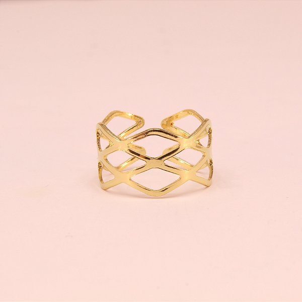 Anel Regulável com Design Entrelaçado Folheado a Ouro 18k