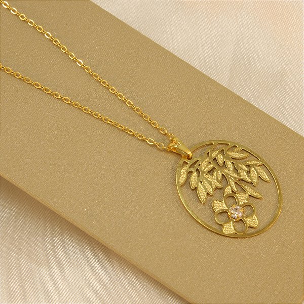Gargantilha com Flor e Zircônia Banhado a Ouro 18k