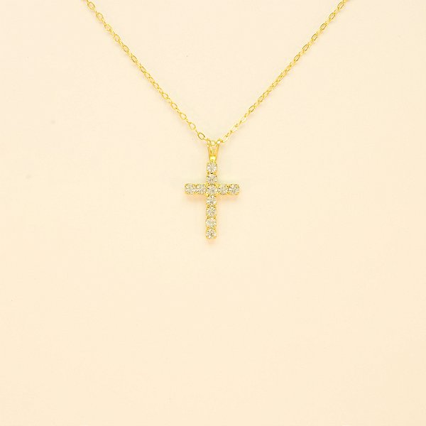 Gargantilha de Cruz com Zircônia Folheado a Ouro 18k