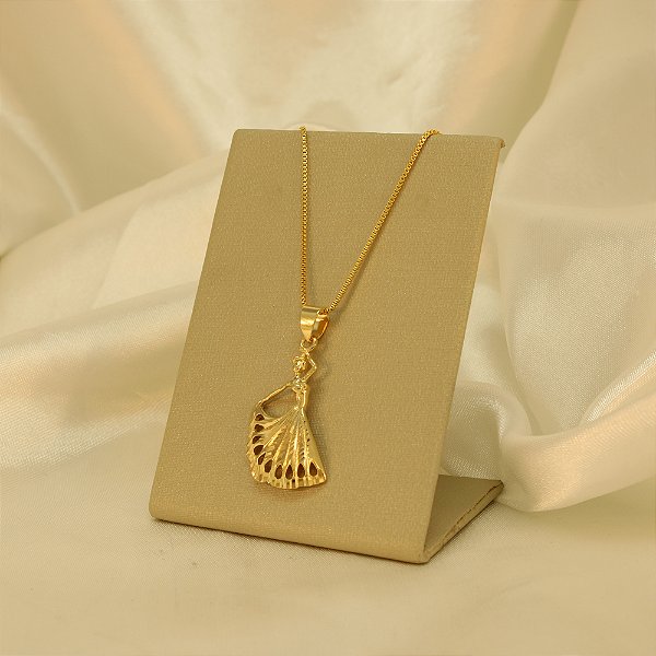 Gargantilha com Bailarina Banhada a Ouro 18k