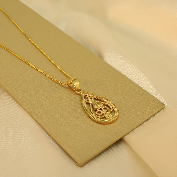 Gargantilha com Gota Trabalhada Banhado a Ouro 18k