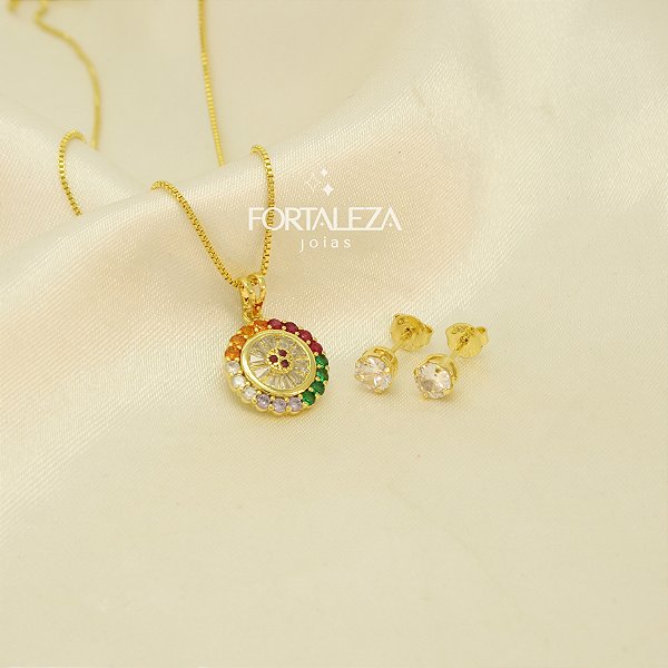 Conjunto com Design de Círculo Banhado a Ouro 18k