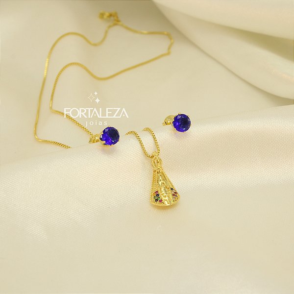 Conjunto Nossa Senhora Aparecida Folheado a Ouro 18k