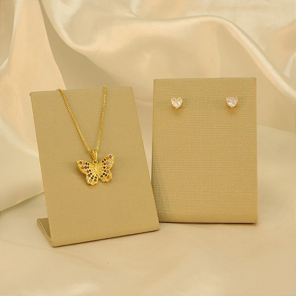 Conjunto de Borboleta Folheado a Ouro 18k