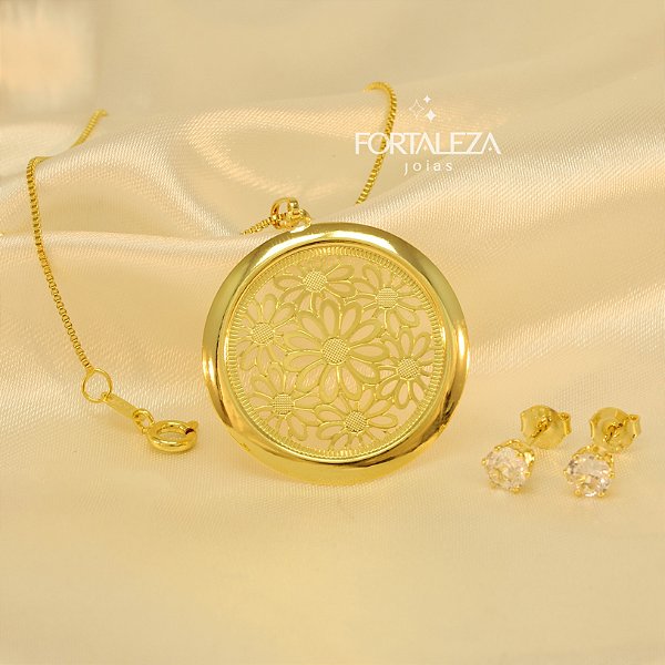 Conjunto com Design de Flores e Zircônia Banhado a Ouro 18k