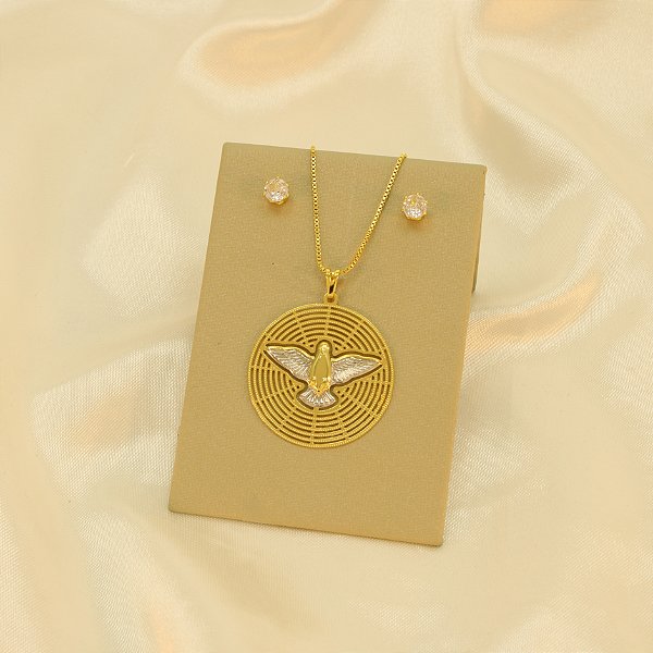 Conjunto Divino Espírito Santo Folheado a Ródio e Ouro 18k