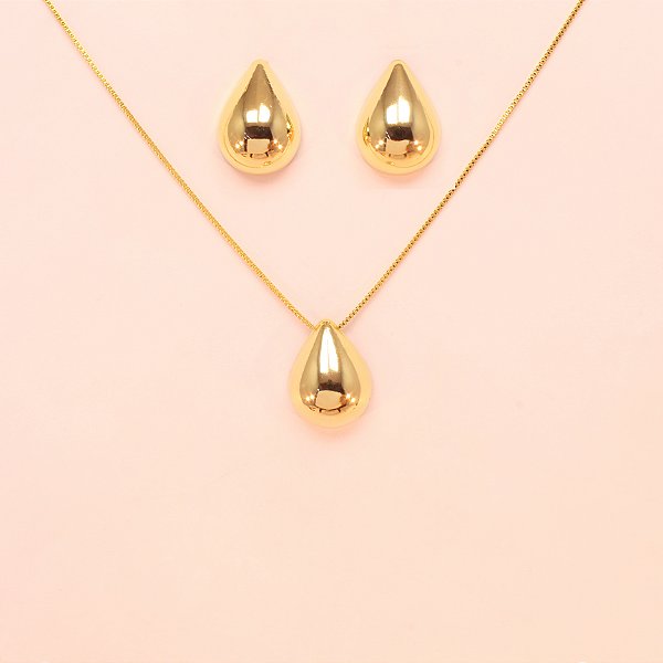 Conjunto de Gota Folheado a Ouro 18k
