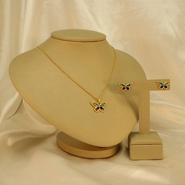 Conjunto com Design de Borboleta Folheado a Ouro 18k