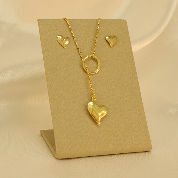 Conjunto com Design de Coração Banhado a Ouro 18k
