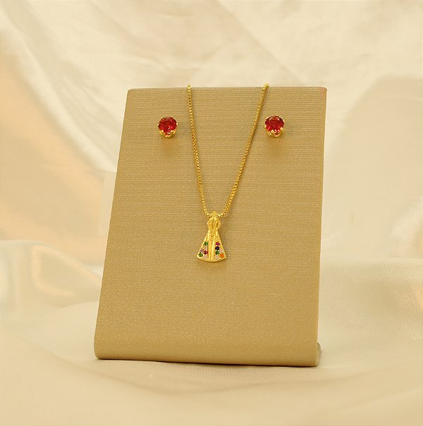 Conjunto Nossa Senhora Aparecida Banhado a Ouro 18k